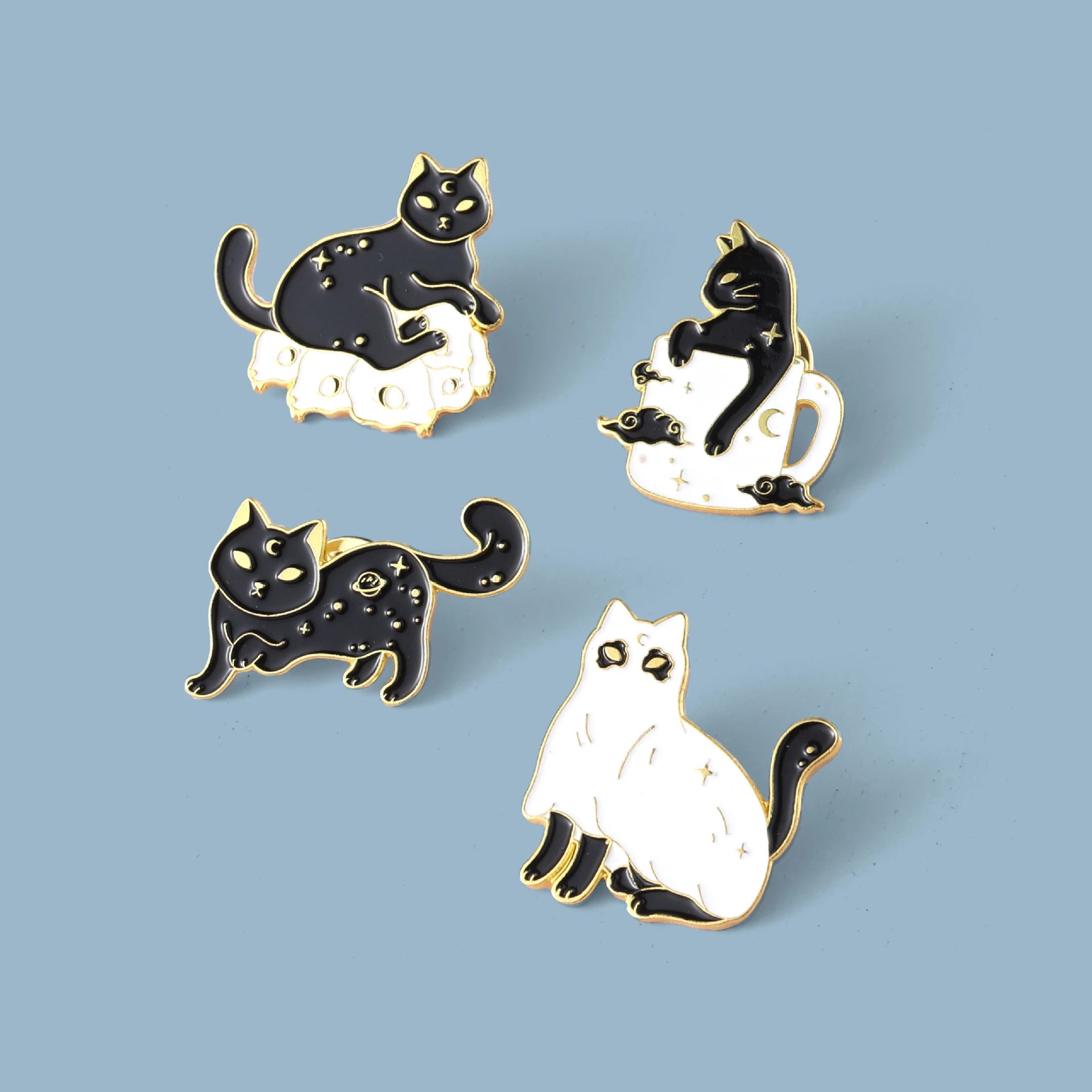 Cute Black White Cat Pins