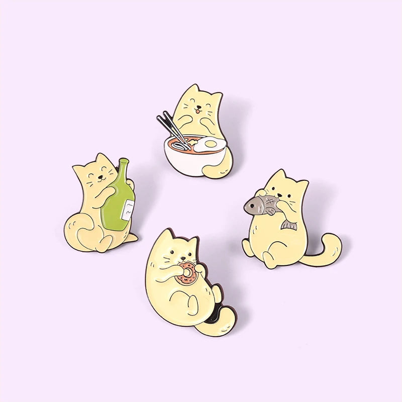 Creative Cute Greedy Cat Pins