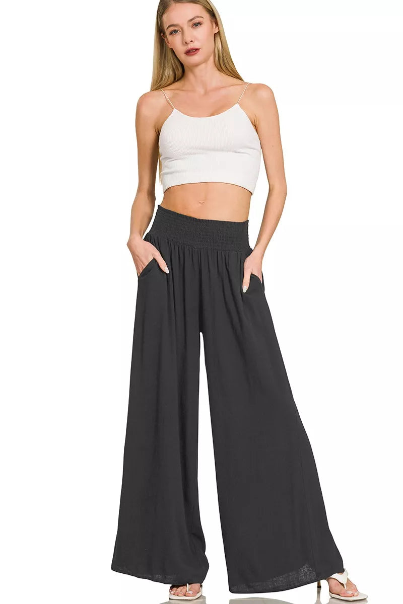 Smocked Waistband Wide Leg Lounge Pants