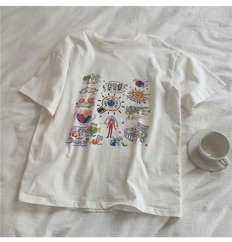 Hand Drawn Cartoon White Tee