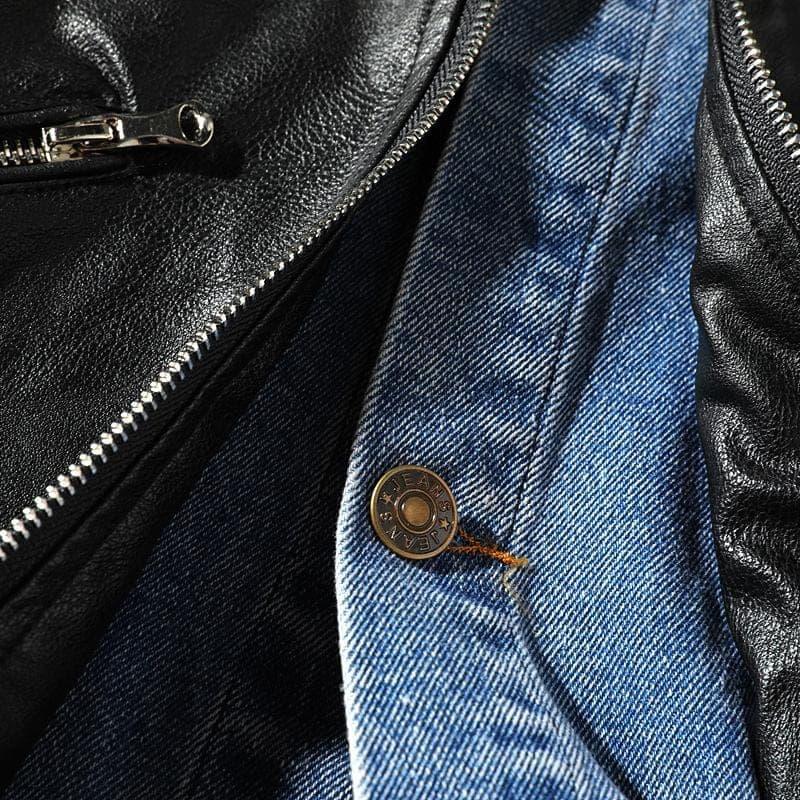 Ribbon Denim Leather Jacket