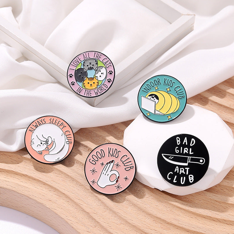 Cartoon Cat Club Round Pins