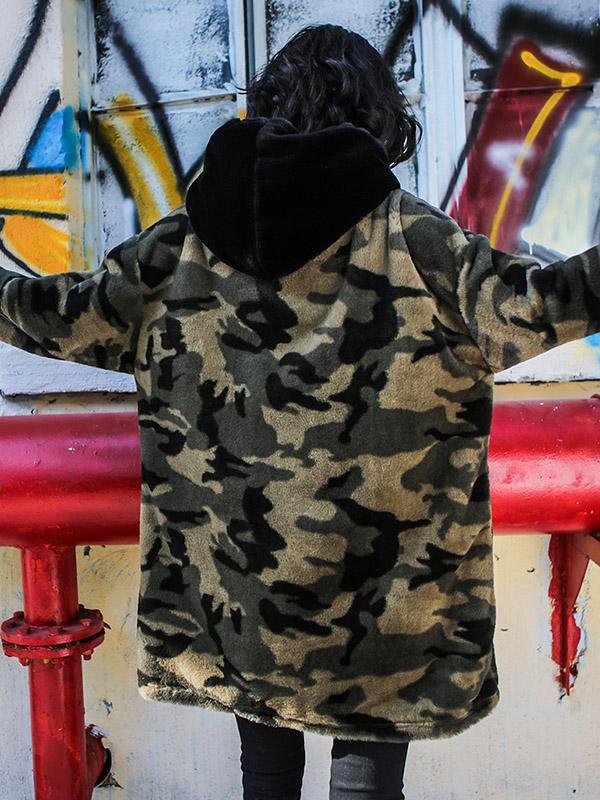 Camouflage Plush Casual Loose Hoodie