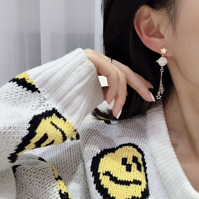 Cute Moon Planet Asymmetric Earrings