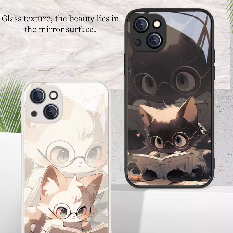 Kawaii Cartoon Reading Cat Couple Phone Case