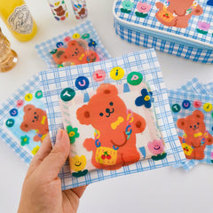 Bonjour Bear Plaid Ziplock Bags-5pcs