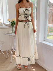 Frill Square Neck Cami and Skirt Set
