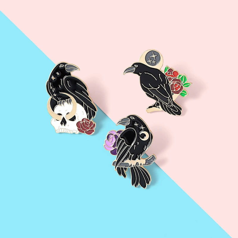 Chic Rose Crow Pins