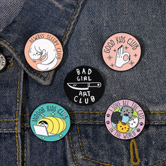 Cartoon Cat Club Round Pins