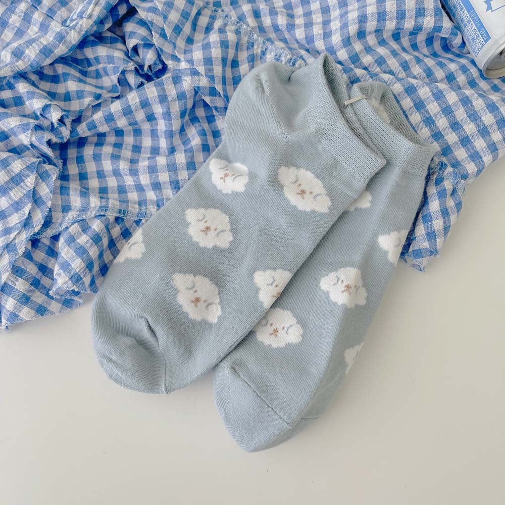 Summer Curly Puppy Blue Short Socks