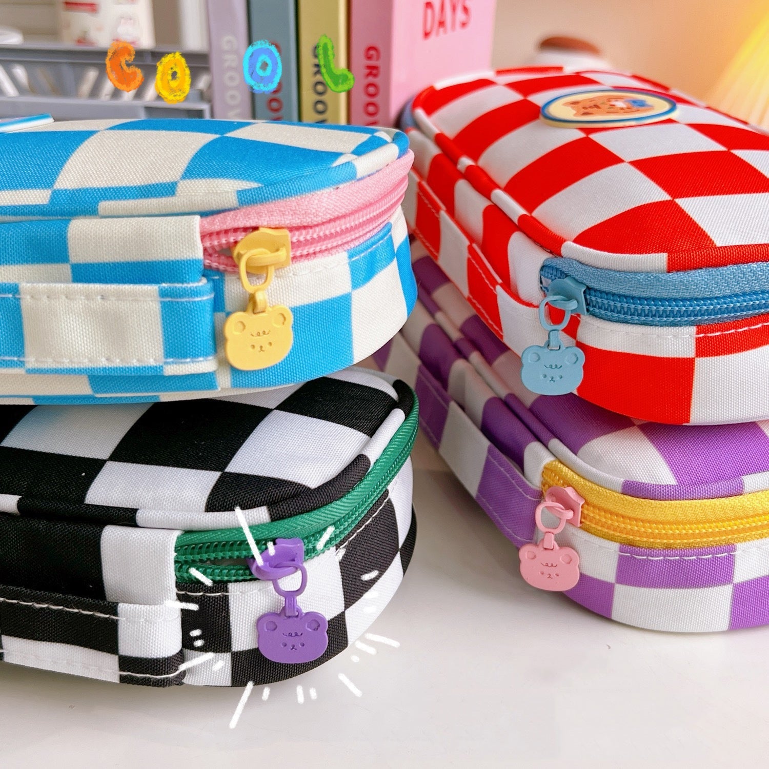 Checkerboard Large Capacity Pencil Case