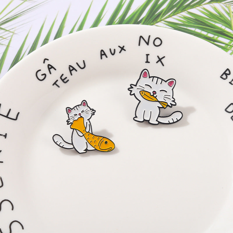 Cute Cat Eating Fish Pins