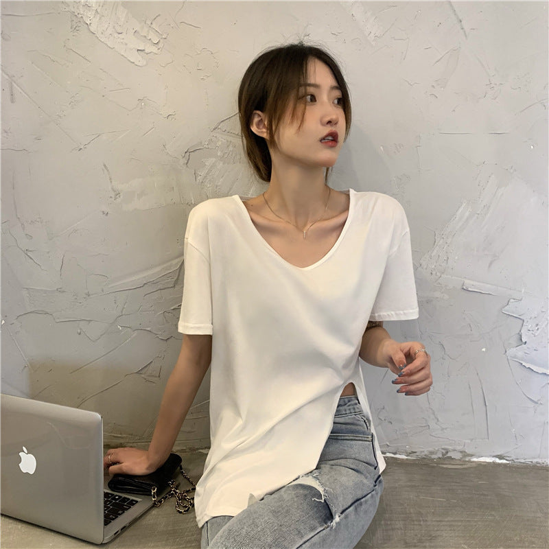 Summer Slit V-neck Tee