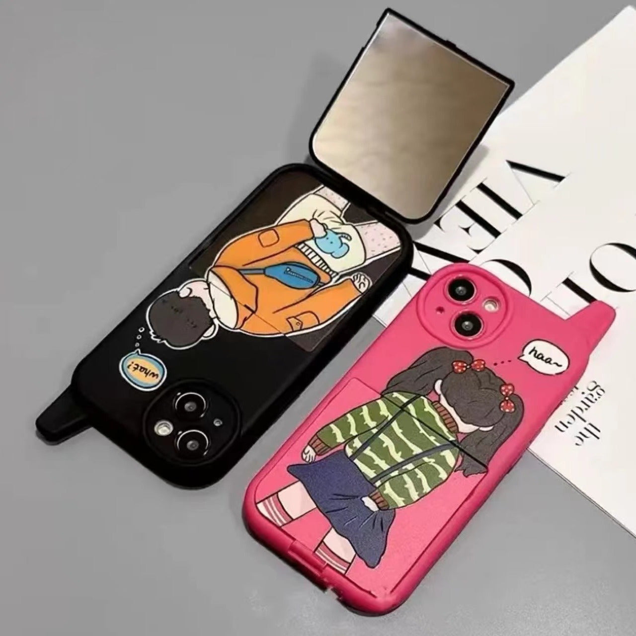 Fun Cartoon Flip Mirror Phone Case