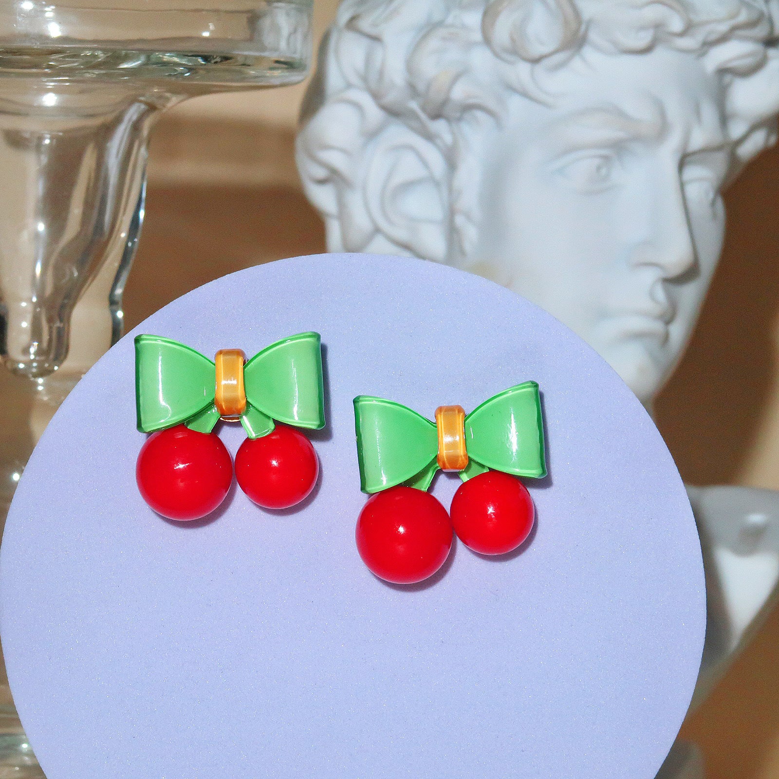 Color Polka Dot Bow Heart Earrings