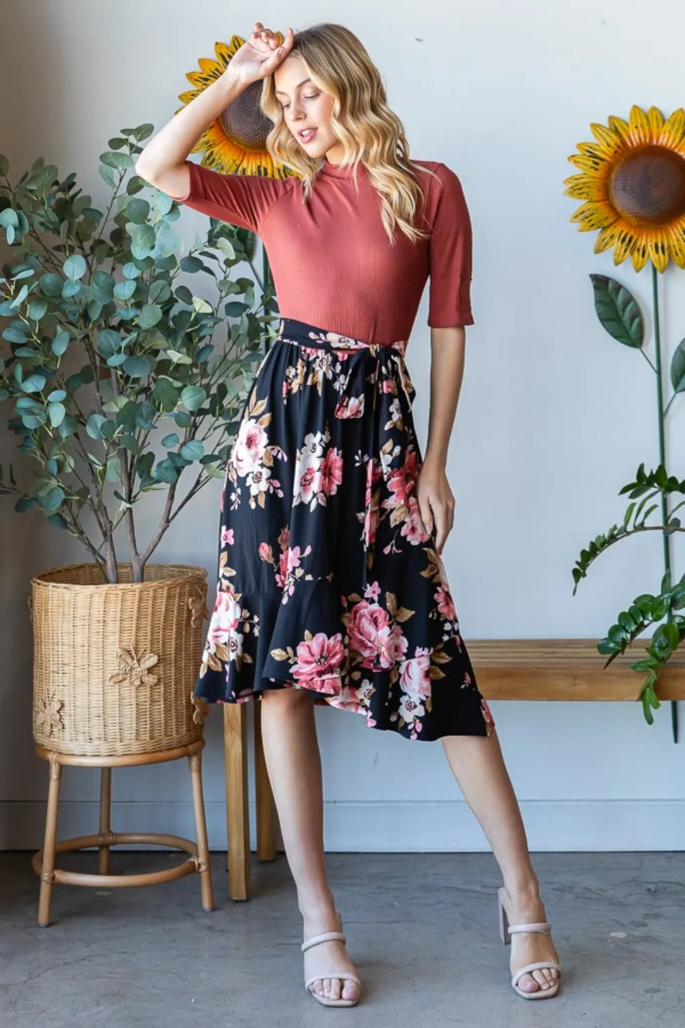 Floral Wrap Ruffle Hem Dress