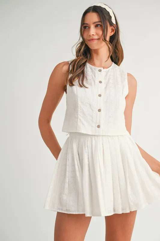 MABLE Eyelet Lace Top and Mini Skirt Set