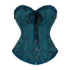 Dark Blue Gothic Ruffle Trim Hourglass Overbust Corset