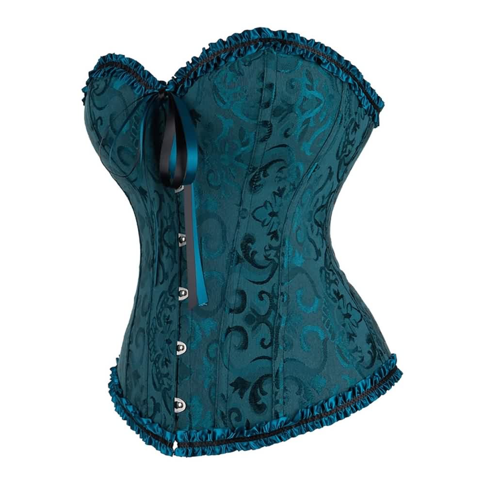 Dark Blue Gothic Ruffle Trim Hourglass Overbust Corset