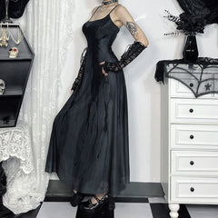 Dark Gothic Butterfly Mesh Overlay Long Dress
