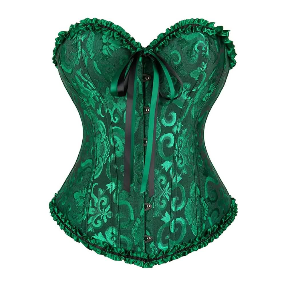 Dark Green Gothic Ruffle Trim Hourglass Overbust Corset