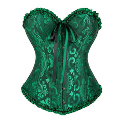 Dark Green Gothic Ruffle Trim Hourglass Overbust Corset