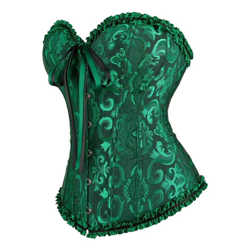 Dark Green Gothic Ruffle Trim Hourglass Overbust Corset