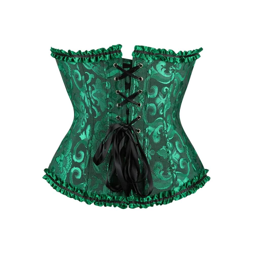 Dark Green Gothic Ruffle Trim Hourglass Overbust Corset