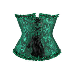 Dark Green Gothic Ruffle Trim Hourglass Overbust Corset