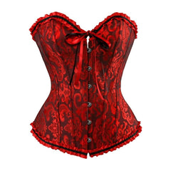 Dark Red Gothic Ruffle Trim Hourglass Overbust Corset