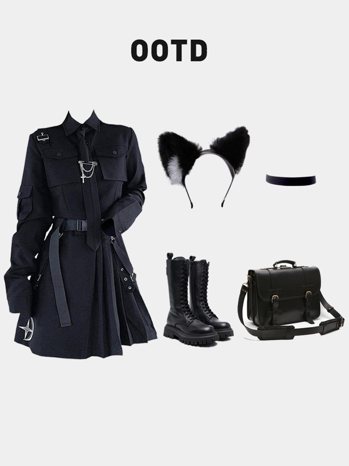 Dark Gothic Exposed Waist Skirt Suit