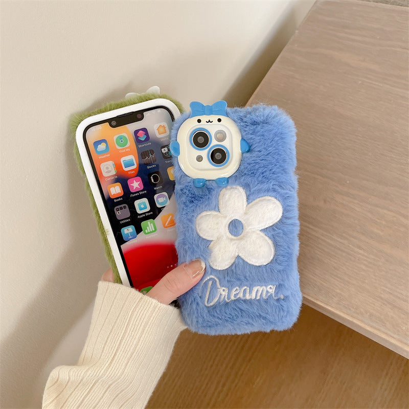 Monster Plush Flower Embroidery Phone Case