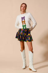 SO ME Mardi Gras Checker Sequins Mini Skirt