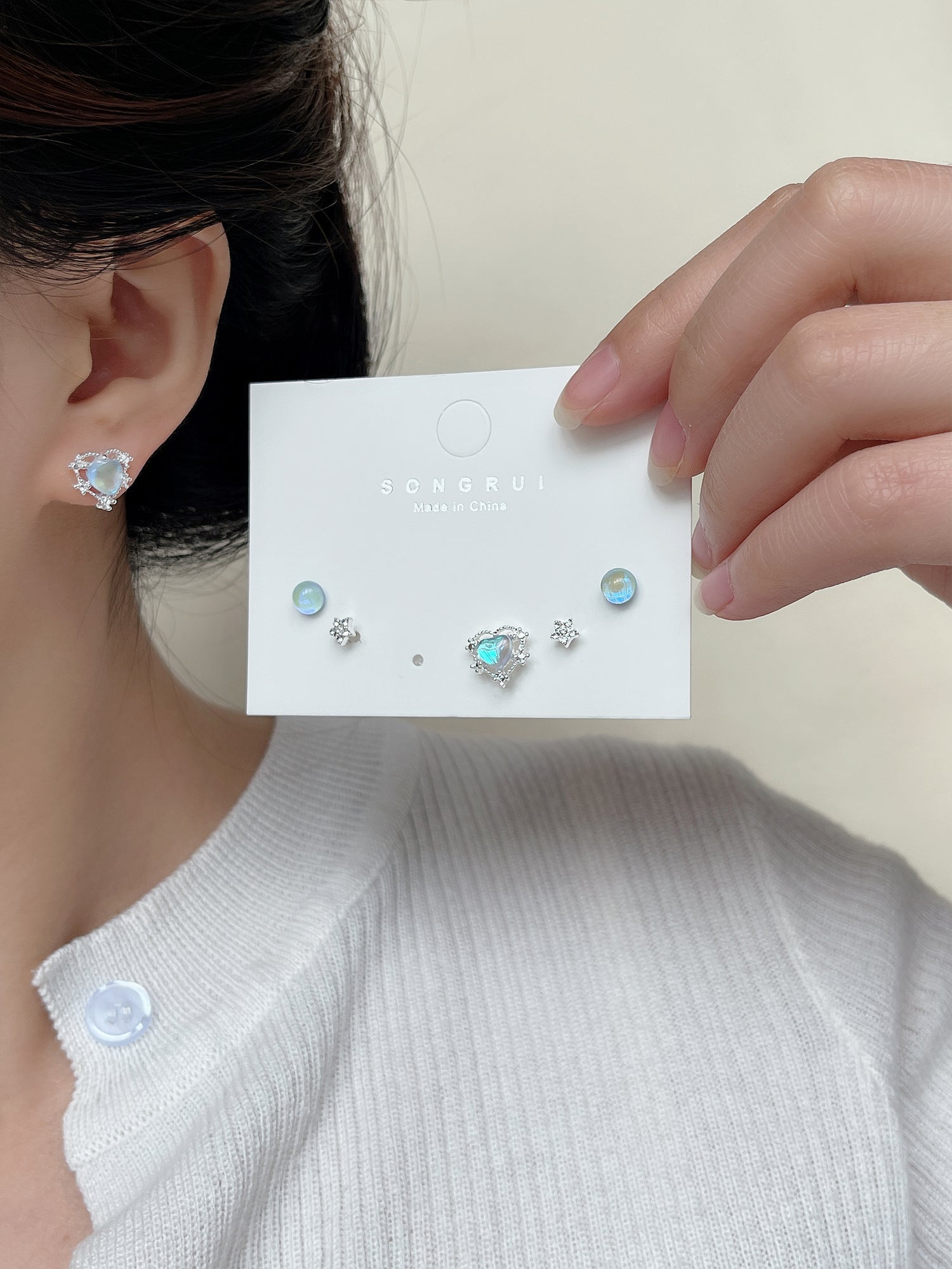 Aurora Bright Love Stud Earrings/Ear Clip Set