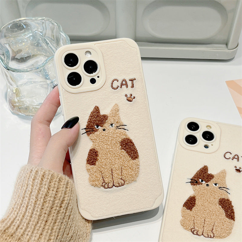 Cute Embroidered Cat Phone Case