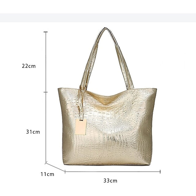 Embossed  Faux Tote | Croc Bag Silver Capacity Large