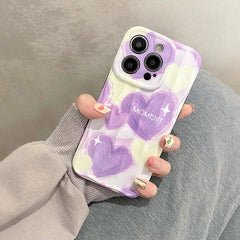 Dream Purple Heart Pattern Wave Cute Phone Case for iPhone 11-15 Pro Max