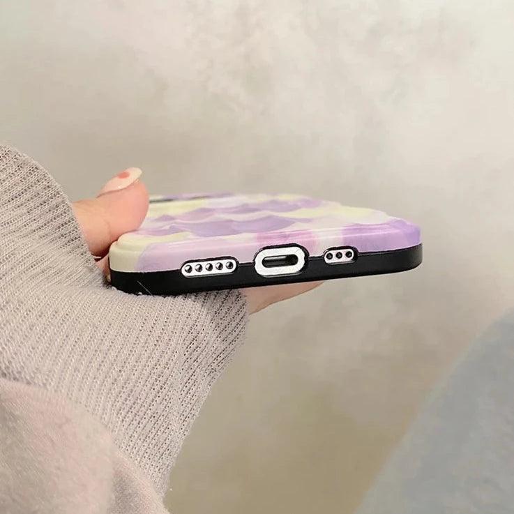 Dream Purple Heart Pattern Wave Cute Phone Case for iPhone 11-15 Pro Max