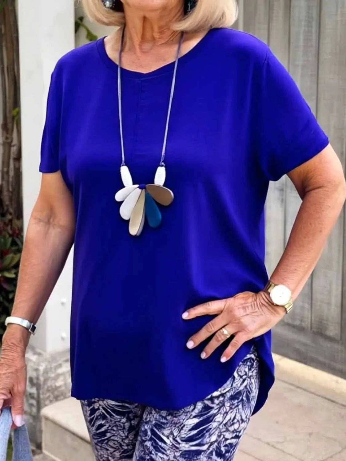 Full Size Round Neck Short Sleeve Top and Pants Set Plus Size