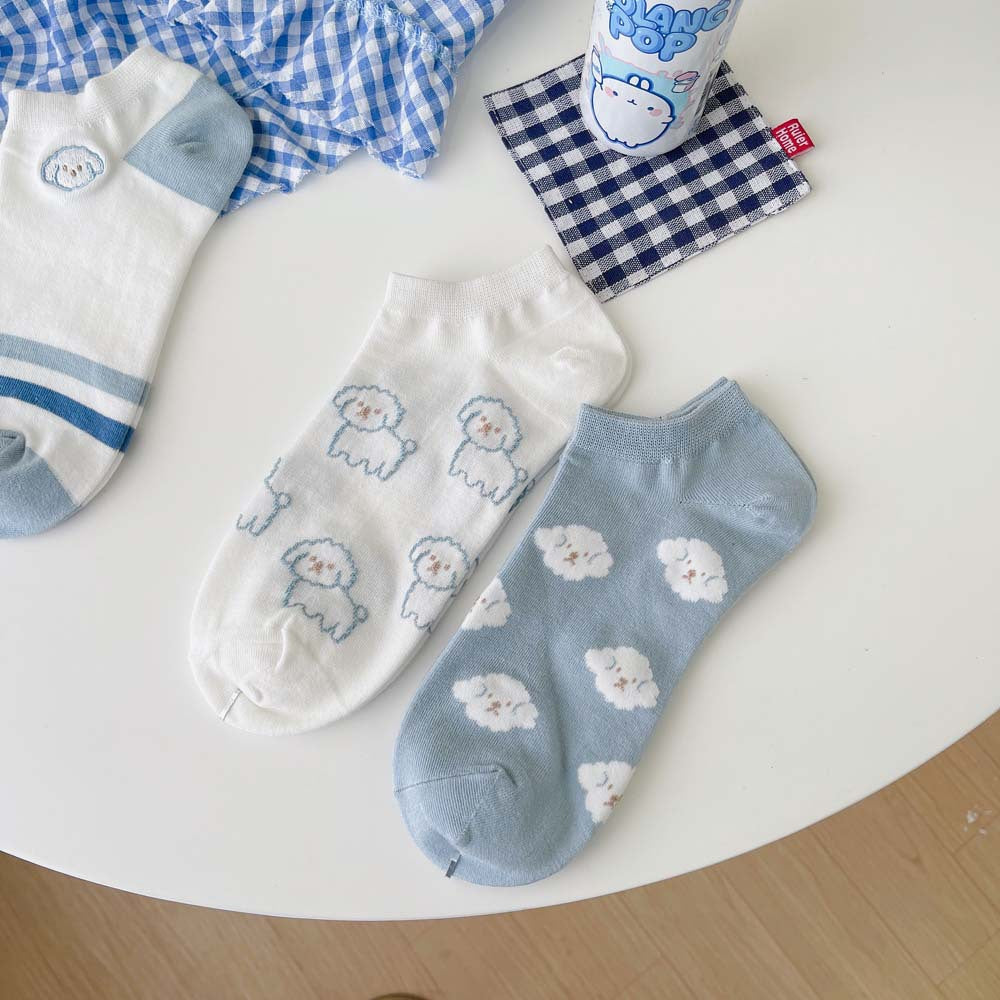 Summer Curly Puppy Blue Short Socks