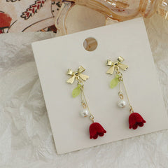 Tulip Bow Velvet Rose Earrings