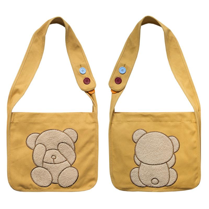 Double-Sided Embroidered Bear Shoulder Bag