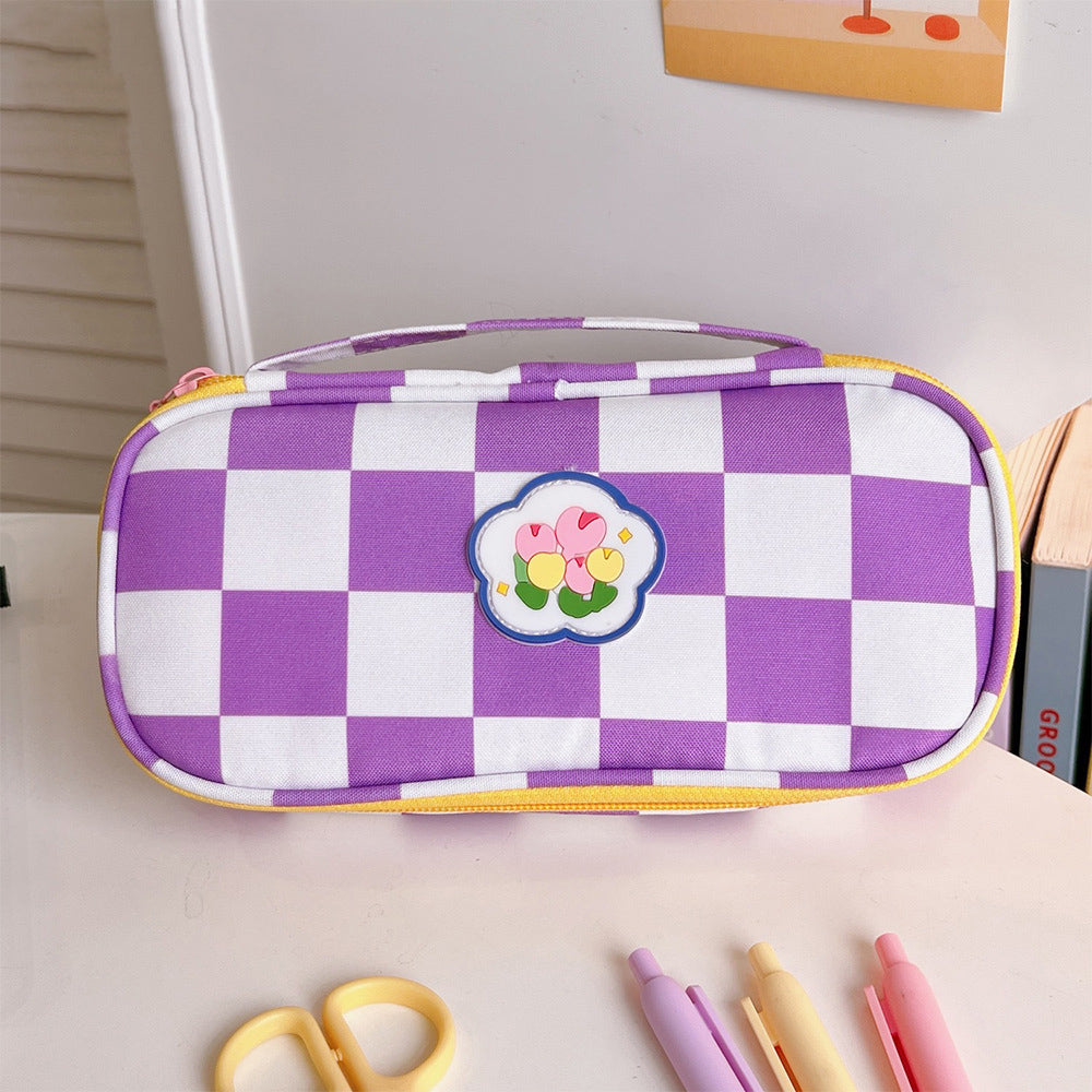 Checkerboard Large Capacity Pencil Case