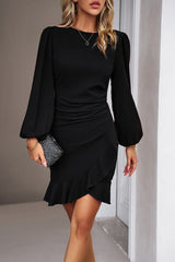 Ruched Ruffled Sleeve Mini Dress