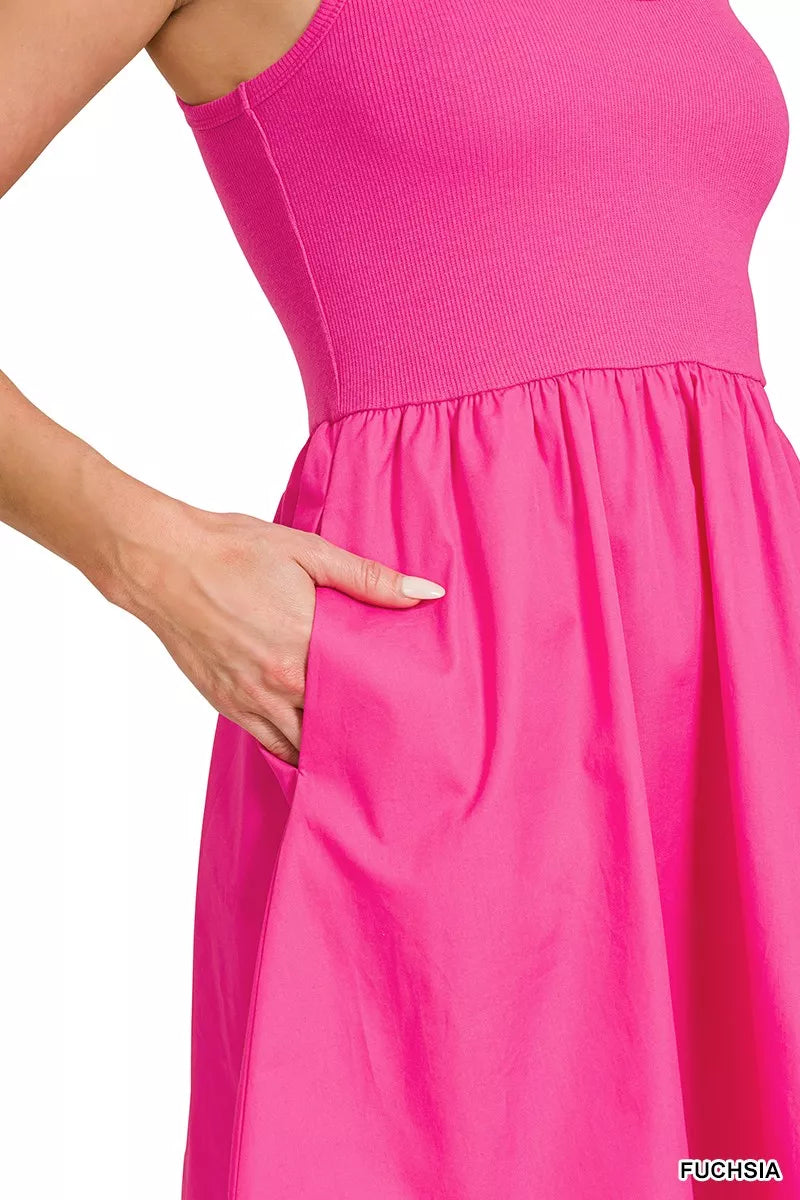 Combined Knit & Woven Midi Dress