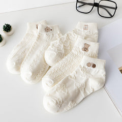 White Embroidered Flowers Socks