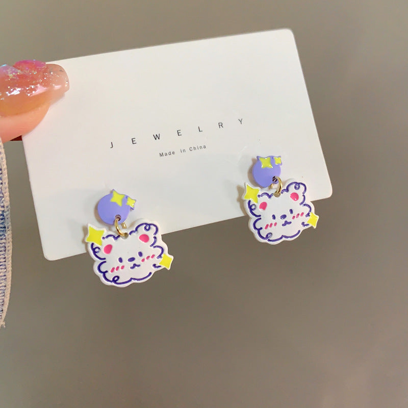 Cartoon Color Contrasting Star Bear Earrings