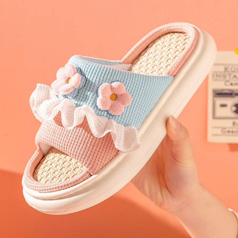 Kawaii Flowers Lace Linen Slippers