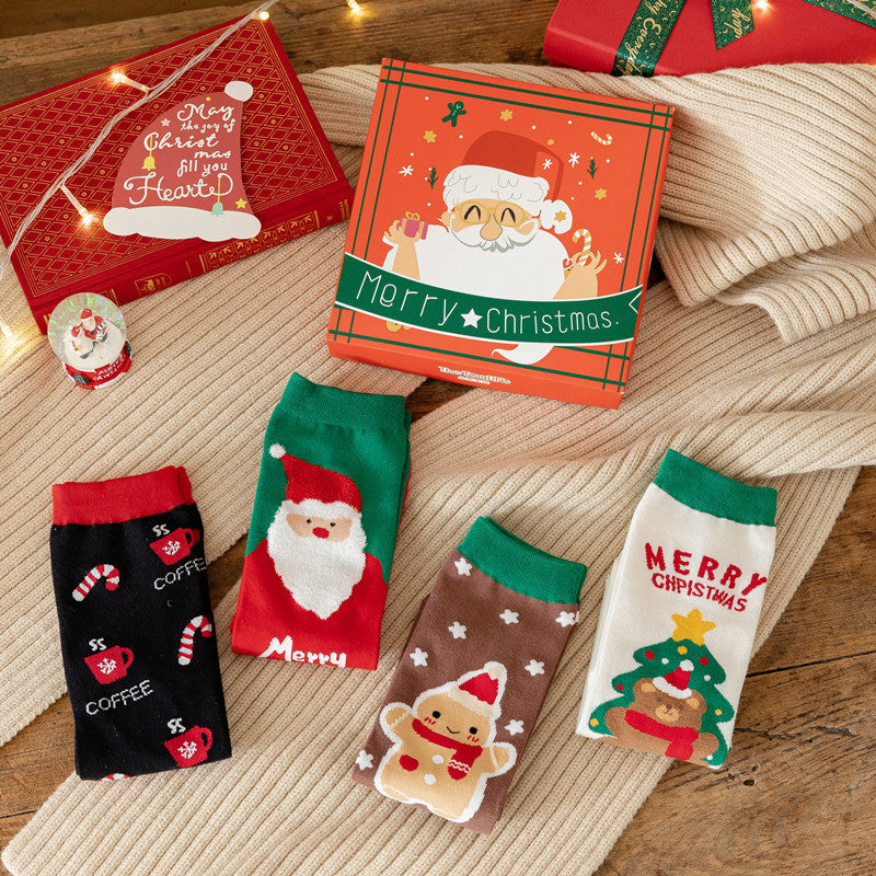 Cute Cartoon Christmas Gift Box Socks