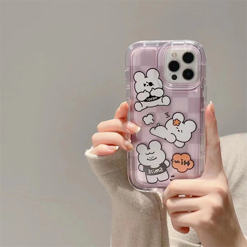 Cartoon Purple Plaid Bear Phone Case